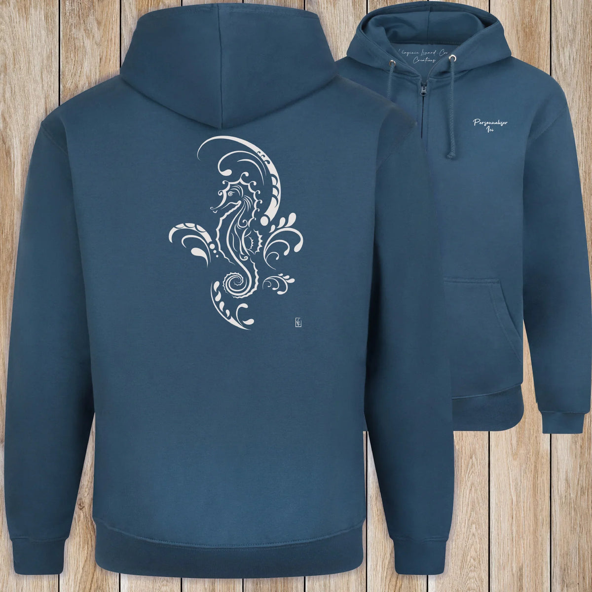 Graphisme hyppocampe (Tatoo) sur une Veste zip Unisexe 280g - Air Force Blue - Idéal Cadeau à personnaliser - Virginie Linard ©