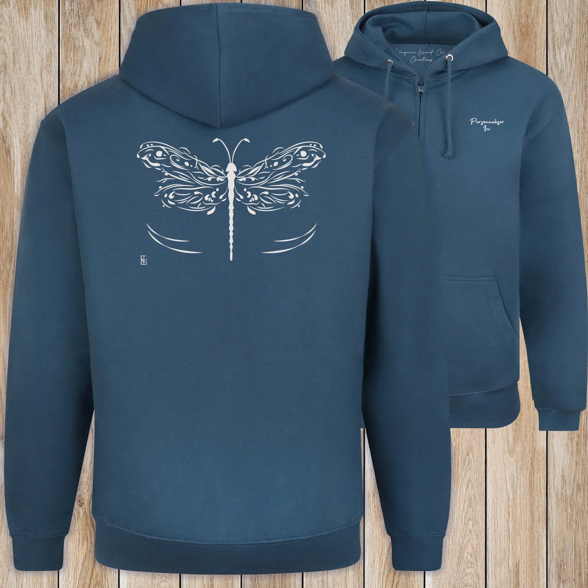 Graphisme Libellule (les ailes déployées) sur une Veste zip Unisexe 280g - Air Force Blue - Idéal Cadeau à personnaliser - Virginie Linard ©