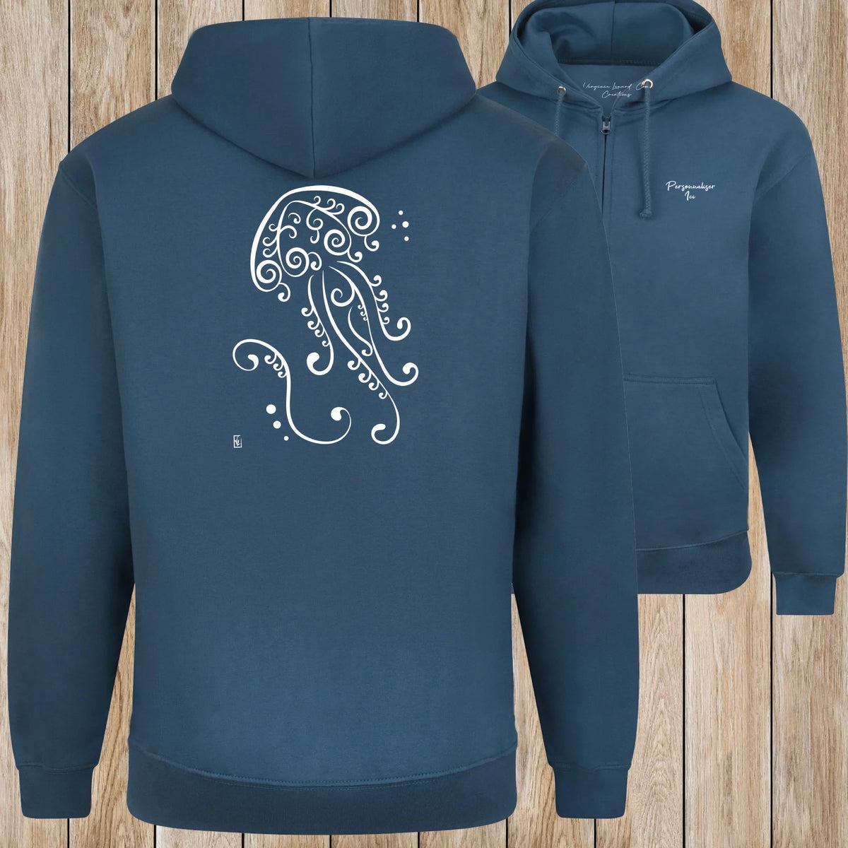 Graphisme Méduse (Fonds marins) sur une Veste zip Unisexe 280g - Air Force Blue - Idéal Cadeau à personnaliser - Virginie Linard ©