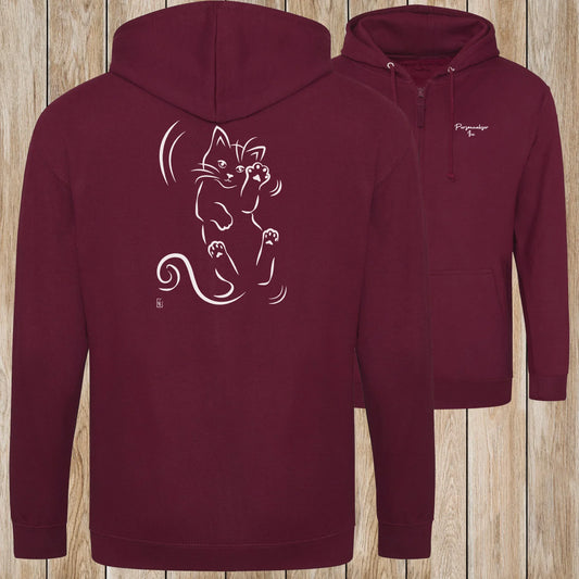 Graphisme Chat (Roulade sur le dos) sur une Veste zip Unisexe 280g - Burgundy - Idéal Cadeau à personnaliser - Virginie Linard ©