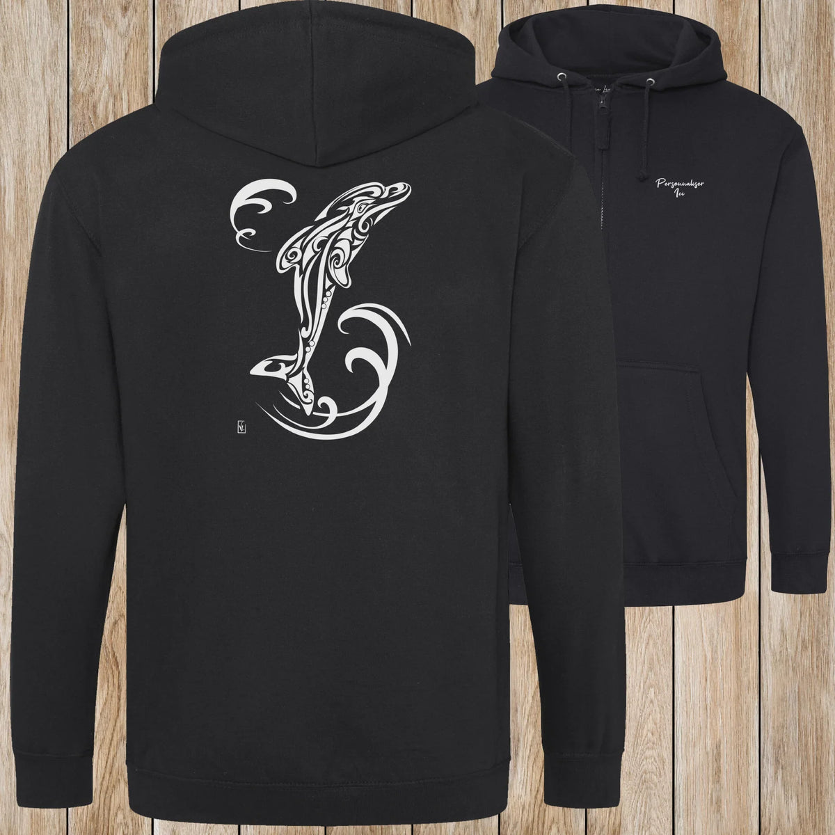Graphisme Dauphin (Tatoo Jump solo) sur une Veste zip Unisexe 280g - Deep black - Idéal Cadeau à personnaliser - Virginie Linard ©