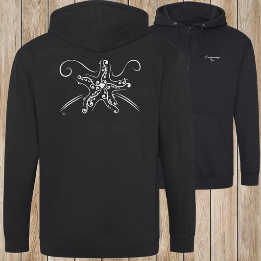 Graphisme Etoile de mer (Tatoo) sur une Veste zip Unisexe 280g - Deep black - Idéal Cadeau à personnaliser - Virginie Linard ©