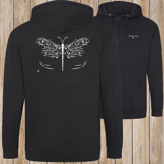 Graphisme Libellule (les ailes déployées) sur une Veste zip Unisexe 280g - Deep black - Idéal Cadeau à personnaliser - Virginie Linard ©