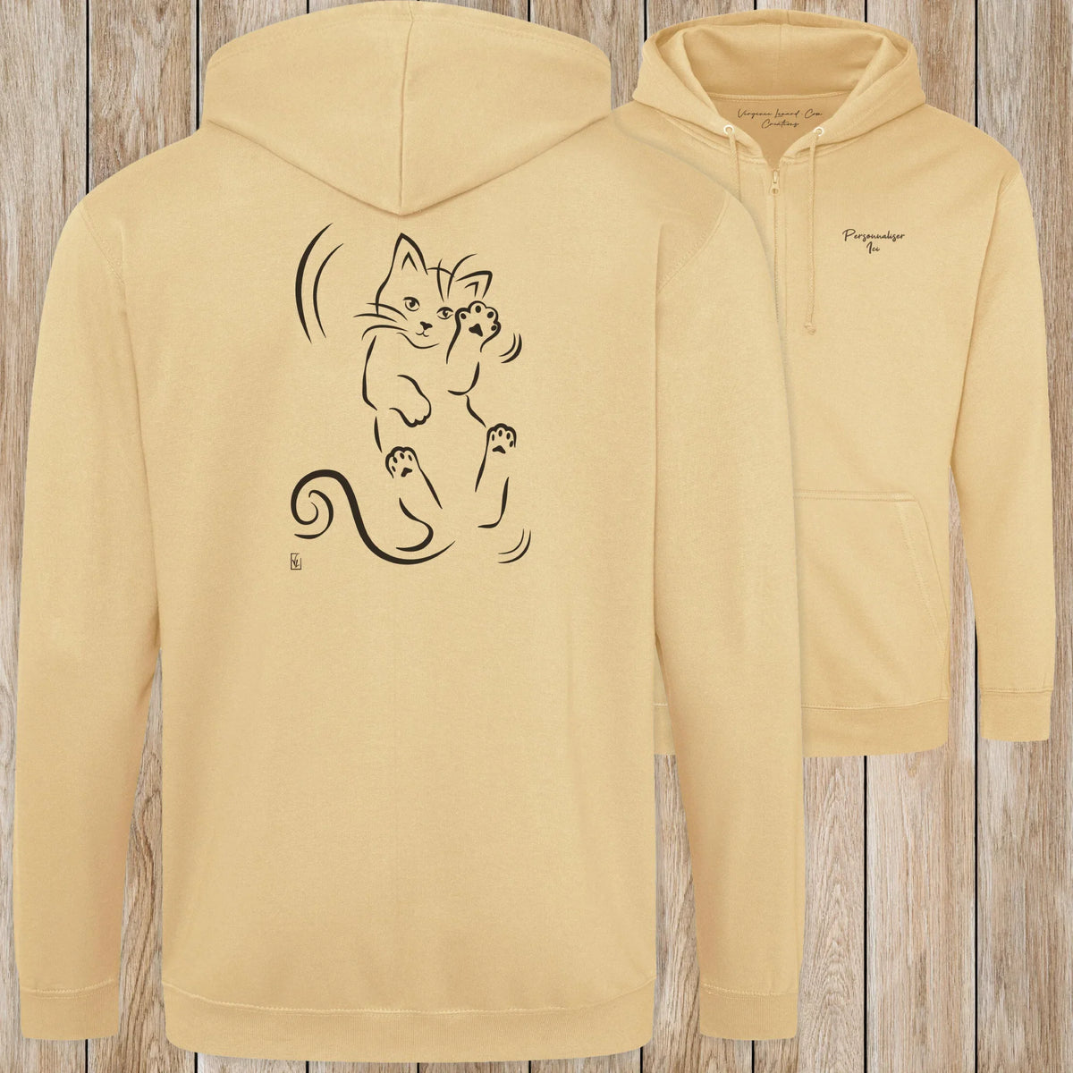 Graphisme Chat (Roulade sur le dos) sur une Veste zip Unisexe 280g - Desert Sand - Idéal Cadeau à personnaliser - Virginie Linard ©