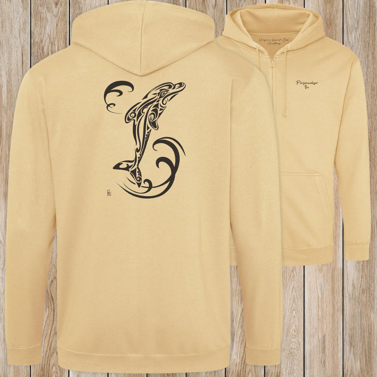 Graphisme Dauphin (Tatoo Jump solo) sur une Veste zip Unisexe 280g - Desert Sand - Idéal Cadeau à personnaliser - Virginie Linard ©