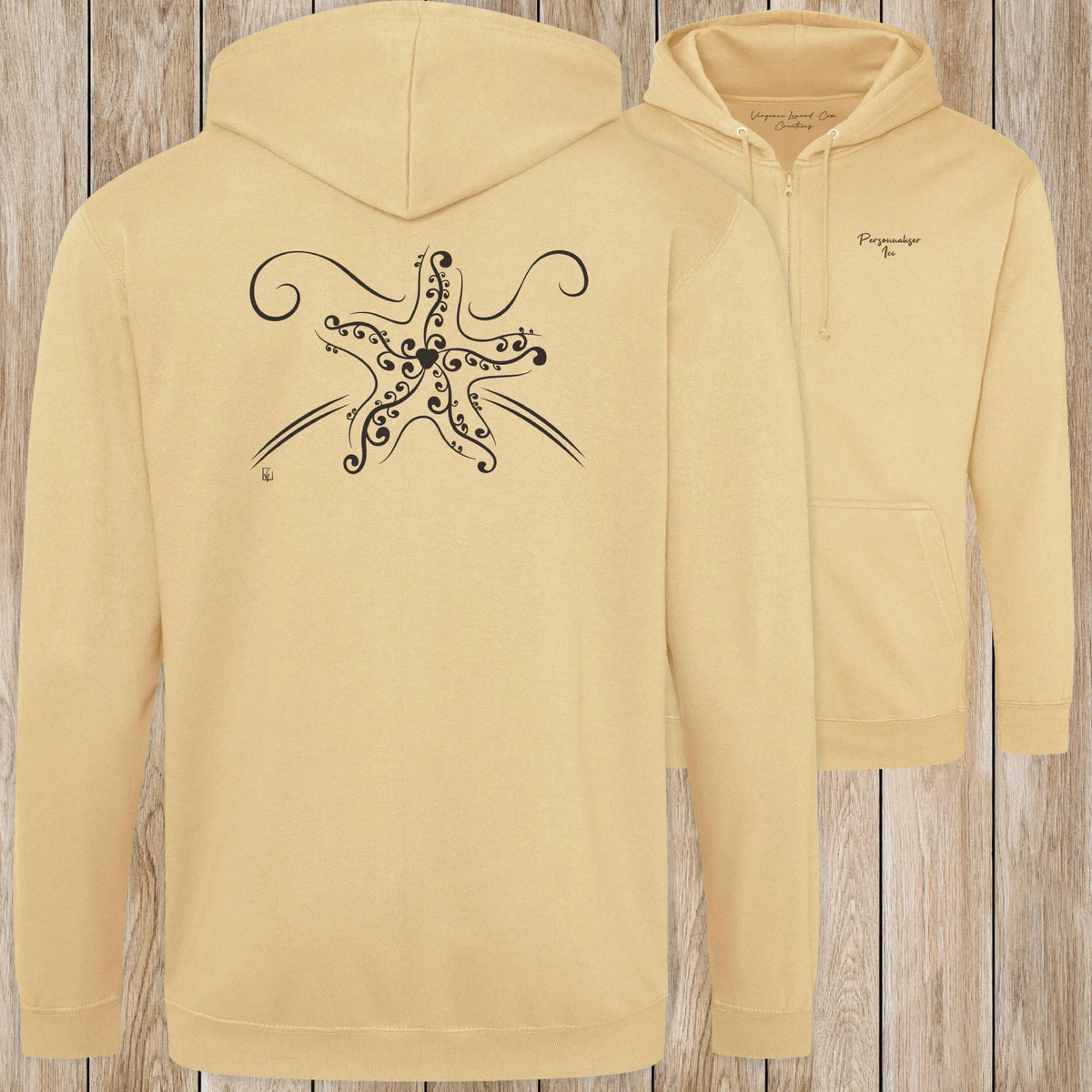 Graphisme Etoile de mer (Tatoo) sur une Veste zip Unisexe 280g - Desert Sand - Idéal Cadeau à personnaliser - Virginie Linard ©