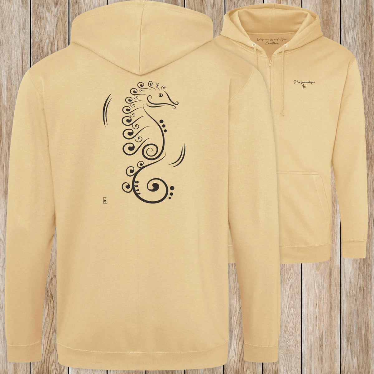 Graphisme hyppocampe (La vie cachée) sur une Veste zip Unisexe 280g - Desert Sand - Idéal Cadeau à personnaliser - Virginie Linard ©