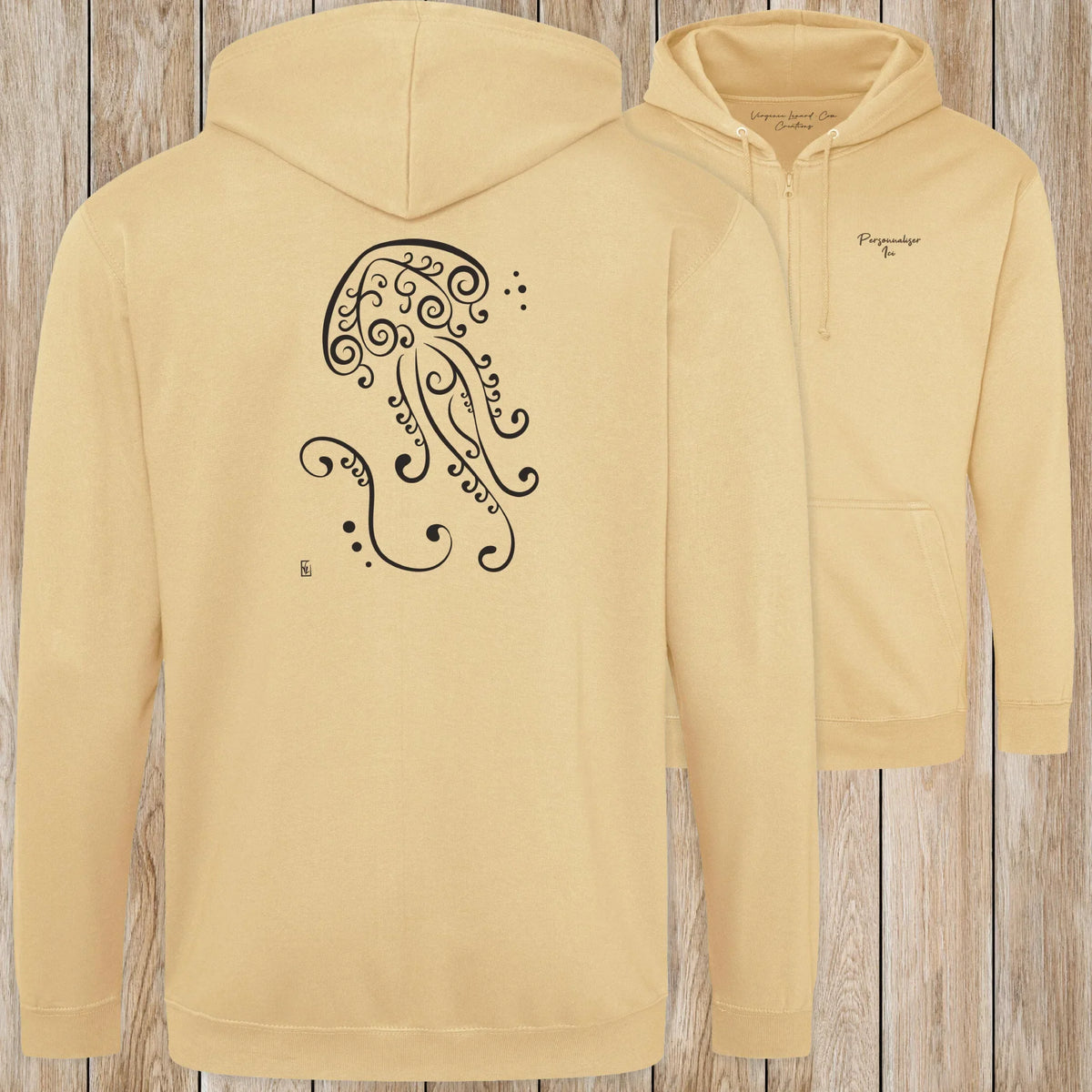 Graphisme Méduse (Fonds marins) sur une Veste zip Unisexe 280g - Desert Sand - Idéal Cadeau à personnaliser - Virginie Linard ©