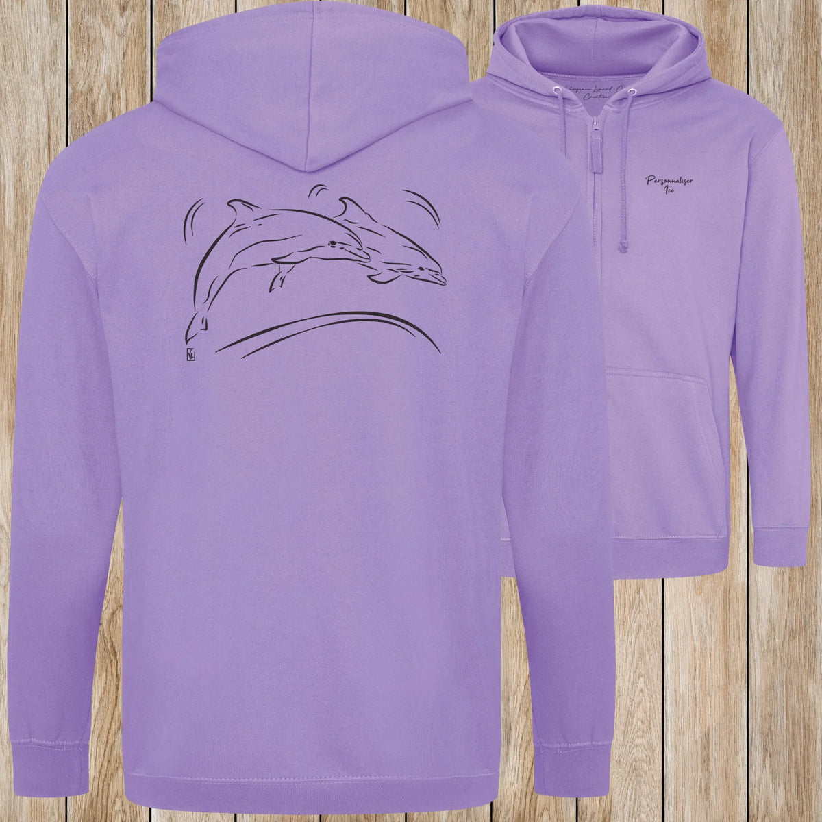 Graphisme Dauphin (Jumping en couple) sur une Veste zip Unisexe 280g - Digital Lavender - Idéal Cadeau à personnaliser - Virginie Linard ©