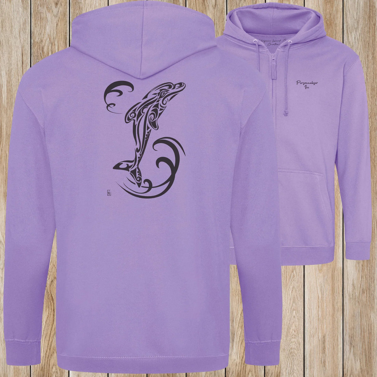 Graphisme Dauphin (Tatoo Jump solo) sur une Veste zip Unisexe 280g - Digital Lavender - Idéal Cadeau à personnaliser - Virginie Linard ©
