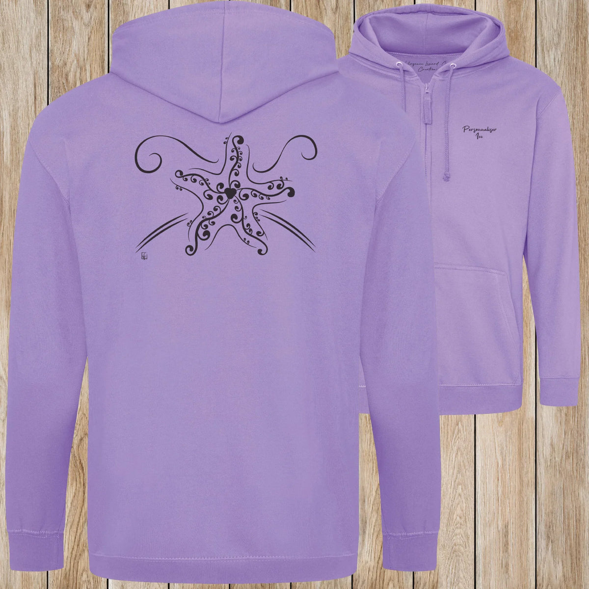 Graphisme Etoile de mer (Tatoo) sur une Veste zip Unisexe 280g - Digital Lavender - Idéal Cadeau à personnaliser - Virginie Linard ©