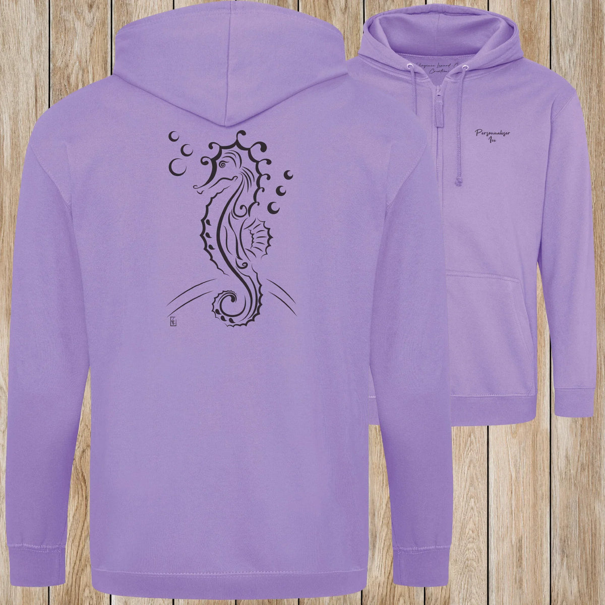 Graphisme hyppocampe (Les fonds marins) sur une Veste zip Unisexe 280g - Digital Lavender - Idéal Cadeau à personnaliser - Virginie Linard ©