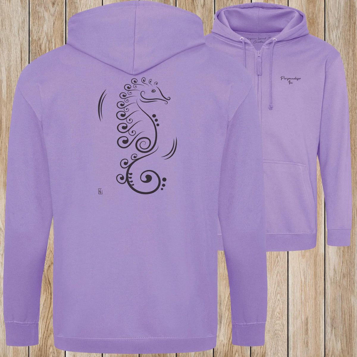 Graphisme hyppocampe (La vie cachée) sur une Veste zip Unisexe 280g - Digital Lavender - Idéal Cadeau à personnaliser - Virginie Linard ©