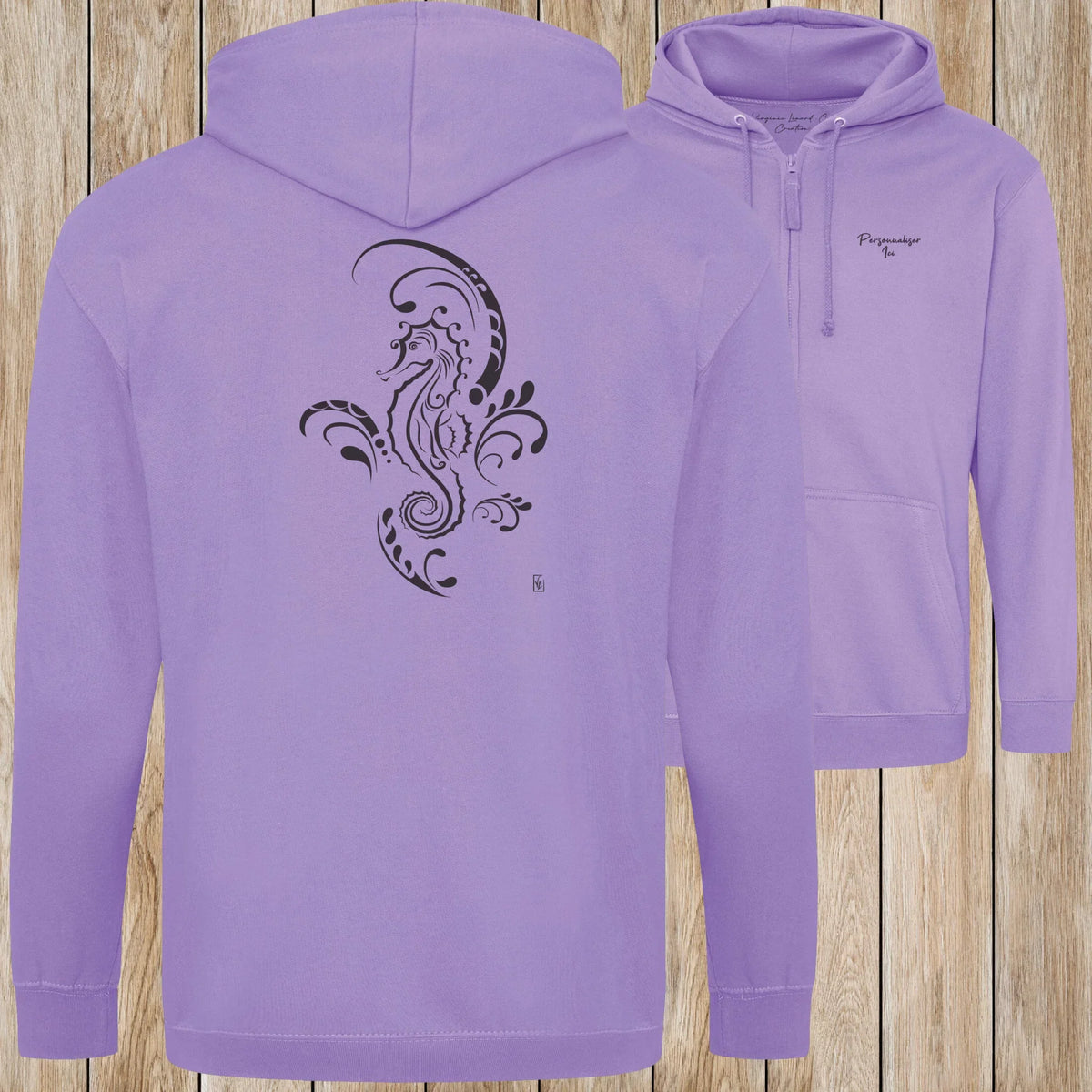 Graphisme hyppocampe (Tatoo) sur une Veste zip Unisexe 280g - Digital Lavender - Idéal Cadeau à personnaliser - Virginie Linard ©