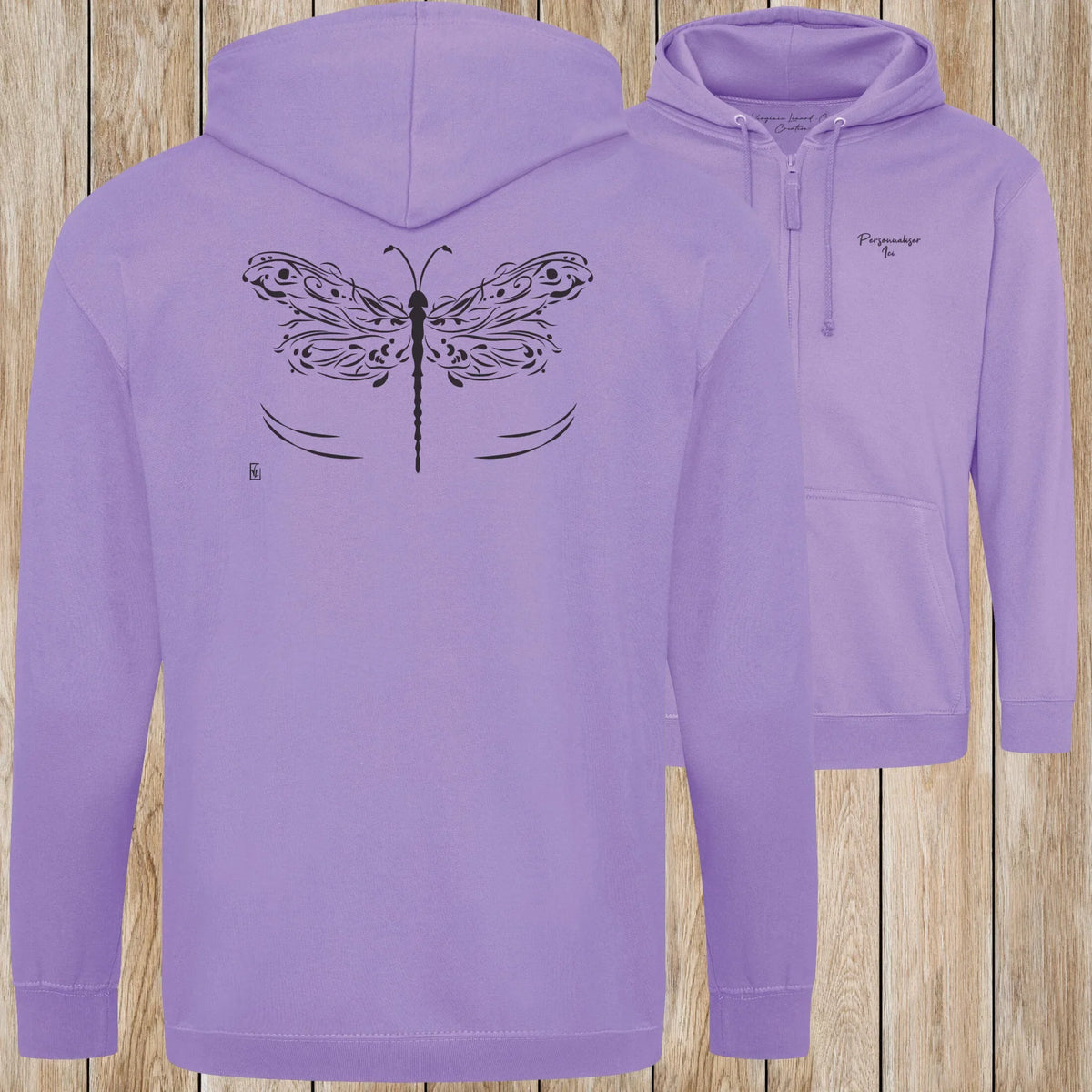 Graphisme Libellule (les ailes déployées) sur une Veste zip Unisexe 280g - Digital Lavender - Idéal Cadeau à personnaliser - Virginie Linard ©