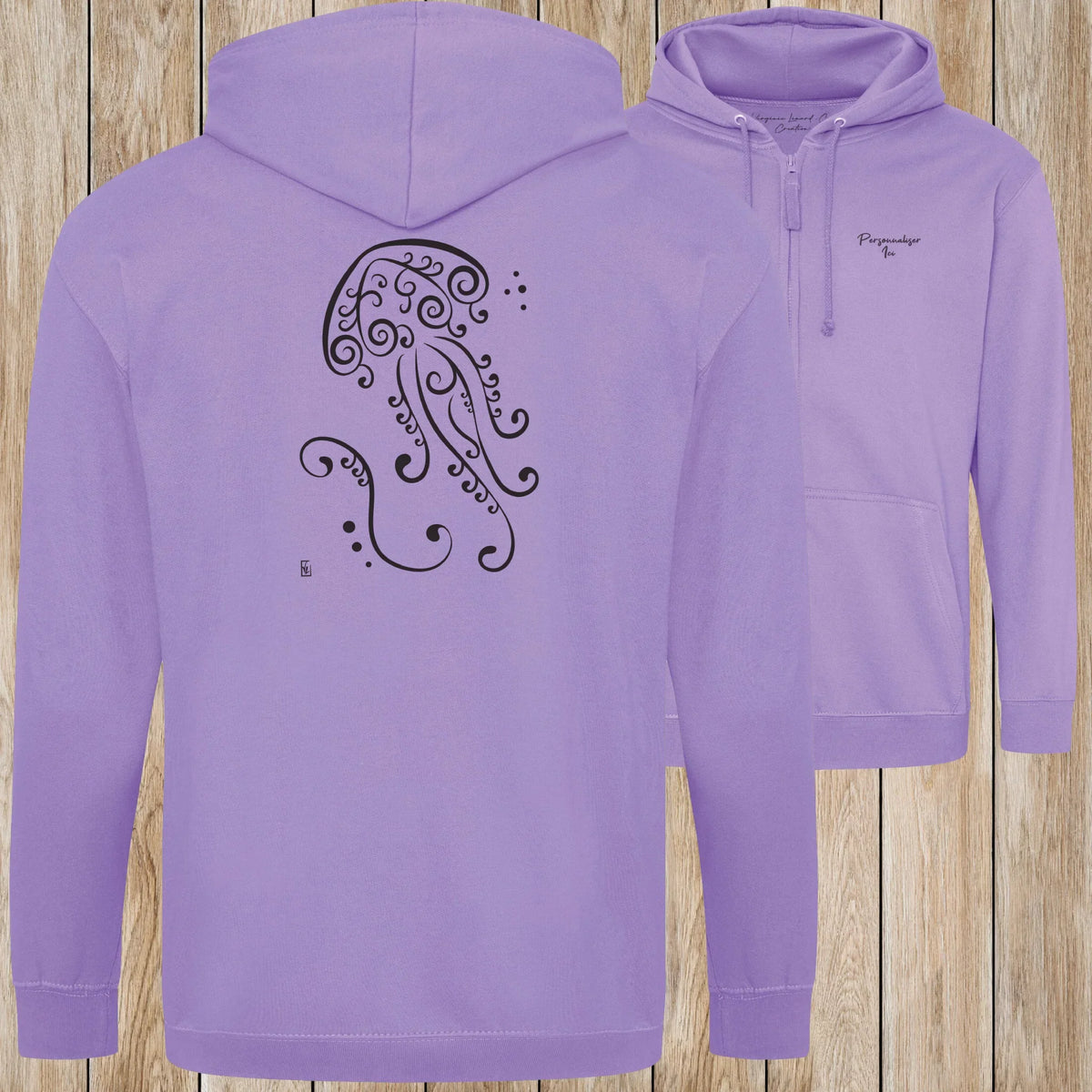 Graphisme Méduse (Fonds marins) sur une Veste zip Unisexe 280g - Digital Lavender - Idéal Cadeau à personnaliser - Virginie Linard ©