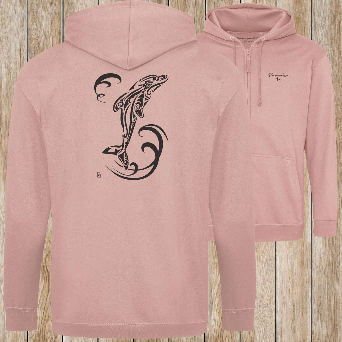 Graphisme Dauphin (Tatoo Jump solo) sur une Veste zip Unisexe 280g - Dusty pink - Idéal Cadeau à personnaliser - Virginie Linard ©