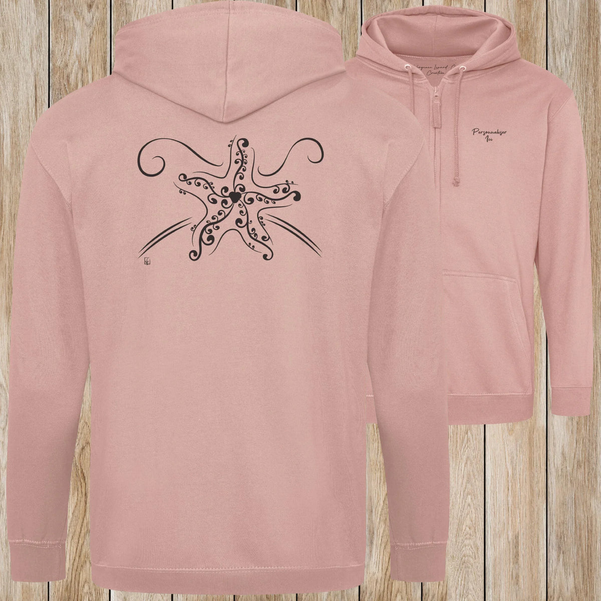 Graphisme Etoile de mer (Tatoo) sur une Veste zip Unisexe 280g - Dusty pink - Idéal Cadeau à personnaliser - Virginie Linard ©