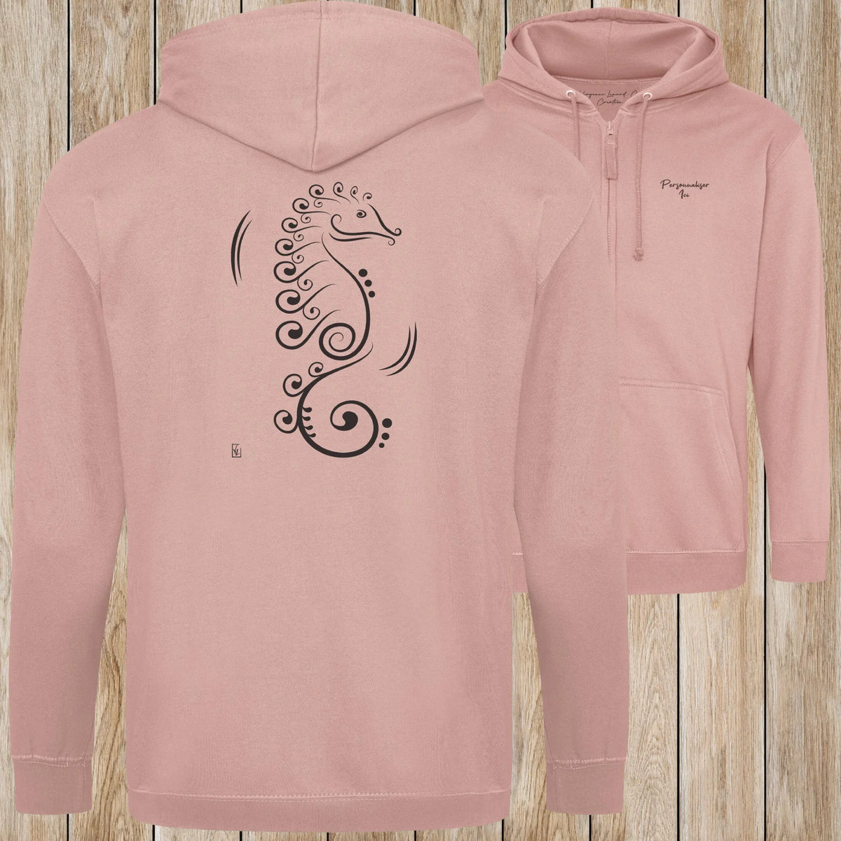 Graphisme hyppocampe (La vie cachée) sur une Veste zip Unisexe 280g - Dusty pink - Idéal Cadeau à personnaliser - Virginie Linard ©
