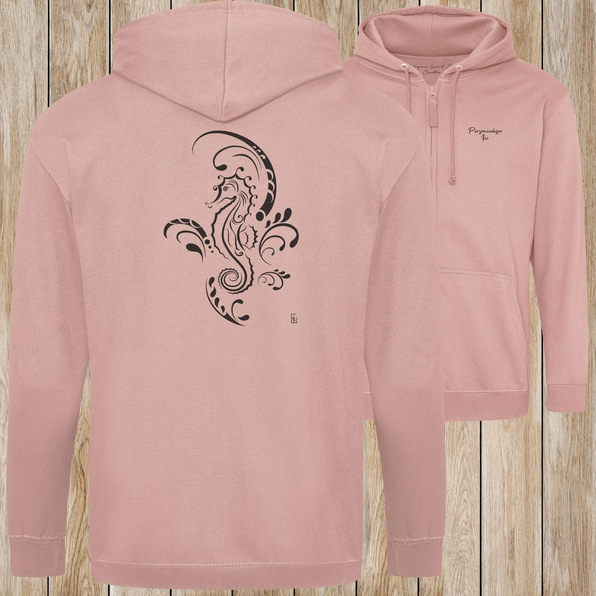 Graphisme hyppocampe (Tatoo) sur une Veste zip Unisexe 280g - Dusty pink - Idéal Cadeau à personnaliser - Virginie Linard ©