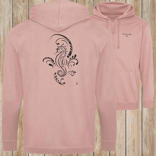 Graphisme hyppocampe (Tatoo) sur une Veste zip Unisexe 280g - Dusty pink - Idéal Cadeau à personnaliser - Virginie Linard ©