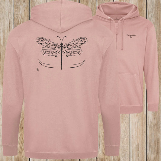 Graphisme Libellule (les ailes déployées) sur une Veste zip Unisexe 280g - Dusty pink - Idéal Cadeau à personnaliser - Virginie Linard ©