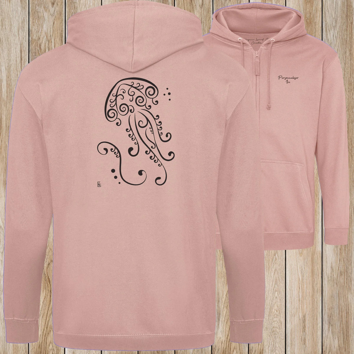Graphisme Méduse (Fonds marins) sur une Veste zip Unisexe 280g - Dusty pink - Idéal Cadeau à personnaliser - Virginie Linard ©