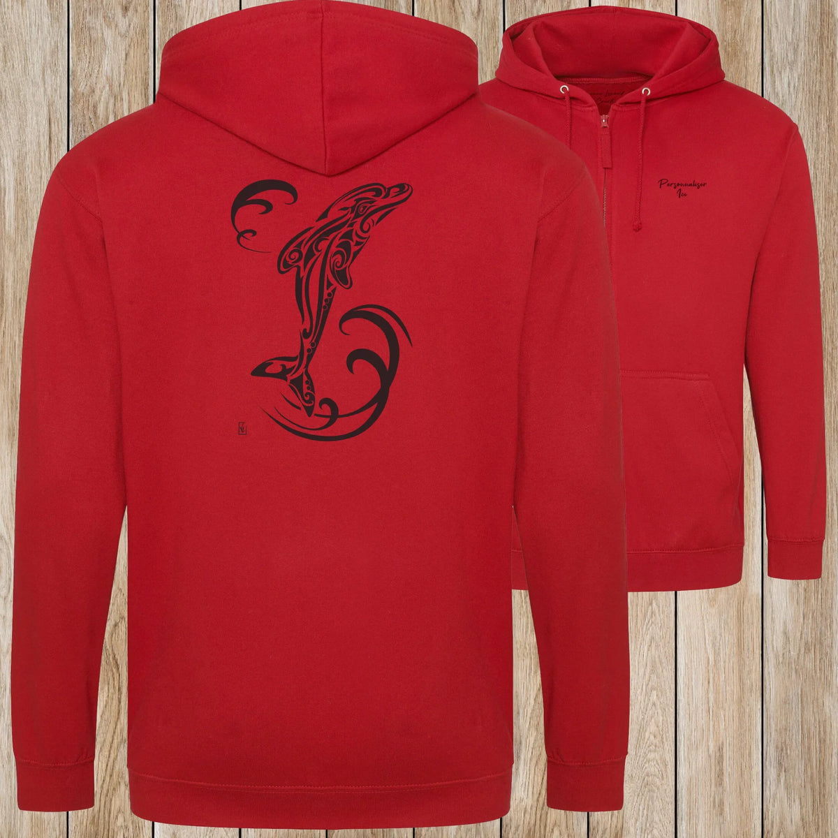 Graphisme Dauphin (Tatoo Jump solo) sur une Veste zip Unisexe 280g - Fire red - Idéal Cadeau à personnaliser - Virginie Linard ©