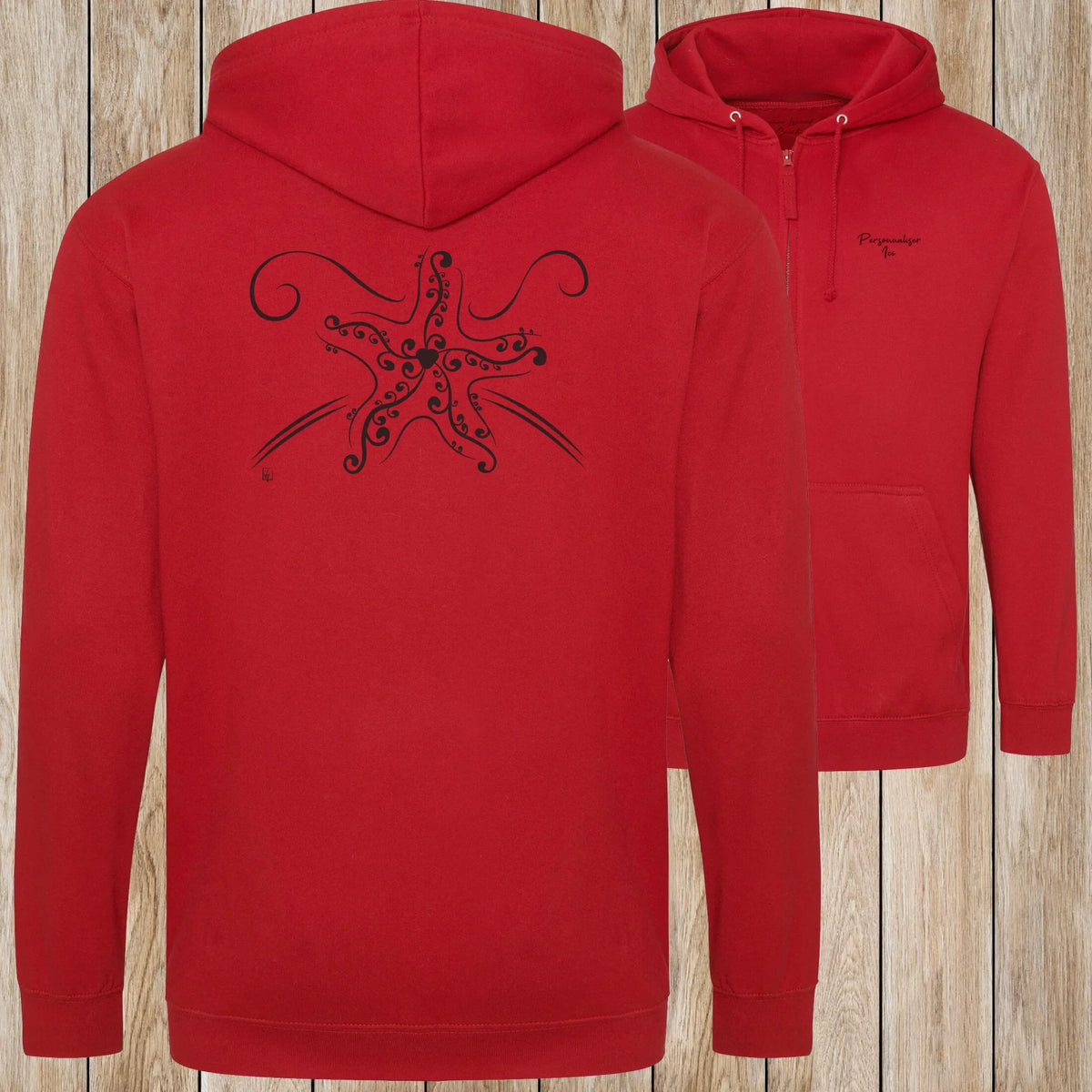 Graphisme Etoile de mer (Tatoo) sur une Veste zip Unisexe 280g - Fire red - Idéal Cadeau à personnaliser - Virginie Linard ©