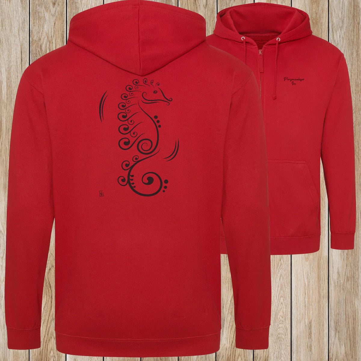 Graphisme hyppocampe (La vie cachée) sur une Veste zip Unisexe 280g - Fire red - Idéal Cadeau à personnaliser - Virginie Linard ©
