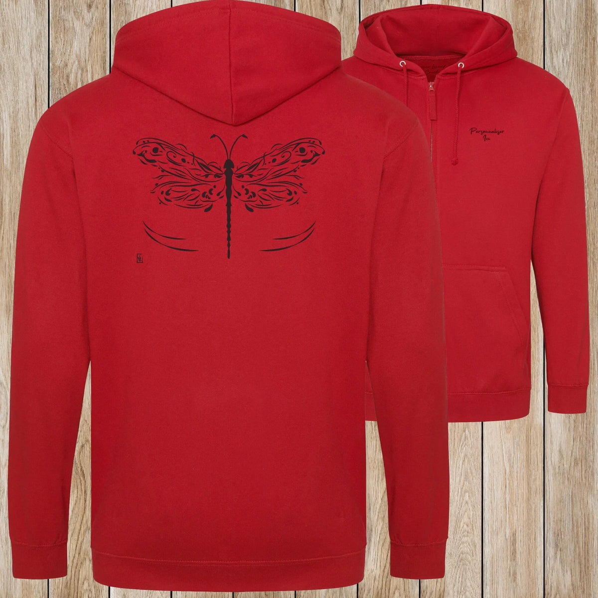Graphisme Libellule (les ailes déployées) sur une Veste zip Unisexe 280g - Fire red - Idéal Cadeau à personnaliser - Virginie Linard ©