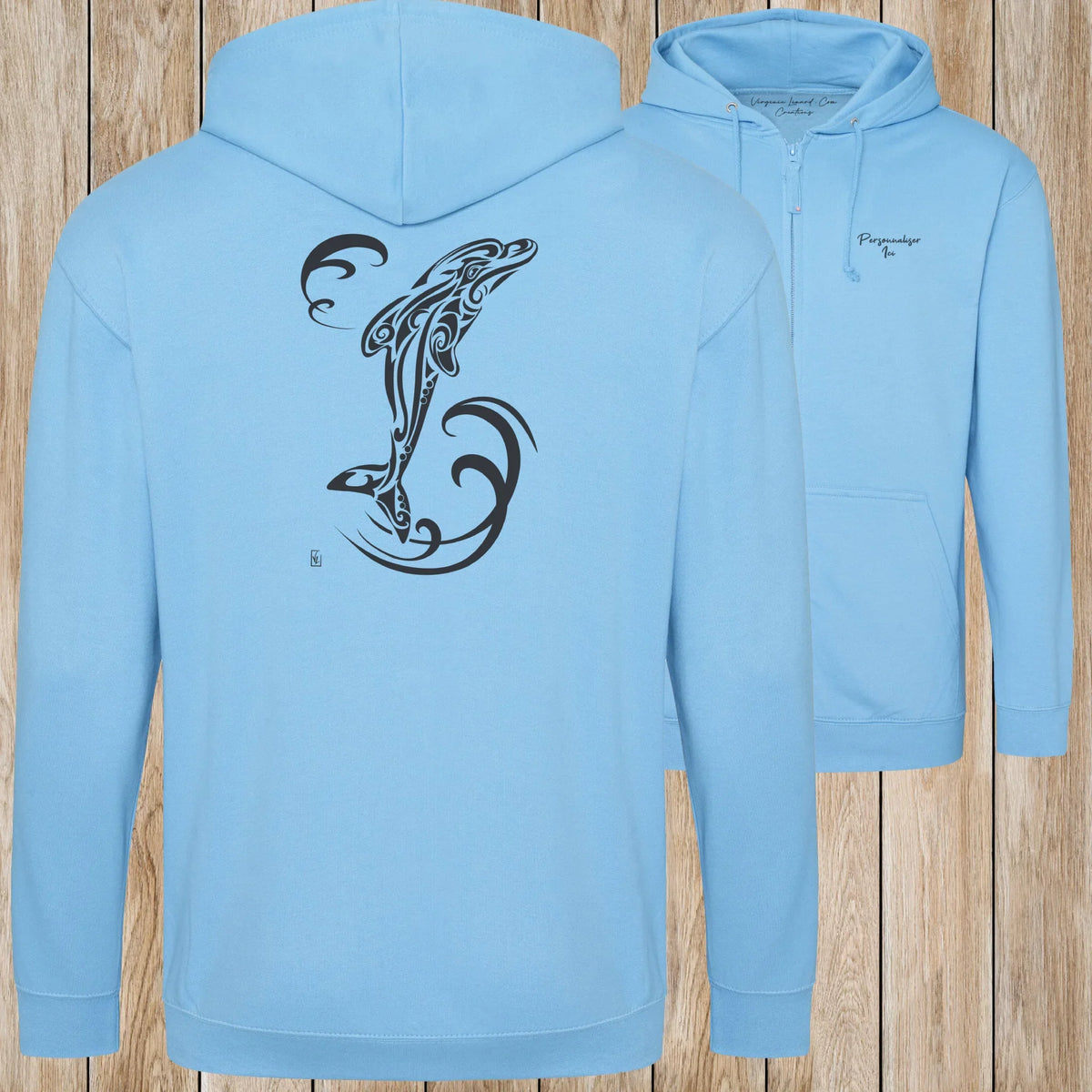 Graphisme Dauphin (Tatoo Jump solo) sur une Veste zip Unisexe 280g - Hawaiian Blue - Idéal Cadeau à personnaliser - Virginie Linard ©