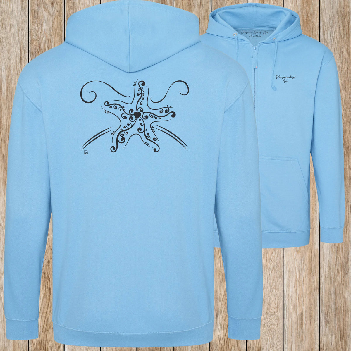 Graphisme Etoile de mer (Tatoo) sur une Veste zip Unisexe 280g - Hawaiian Blue - Idéal Cadeau à personnaliser - Virginie Linard ©