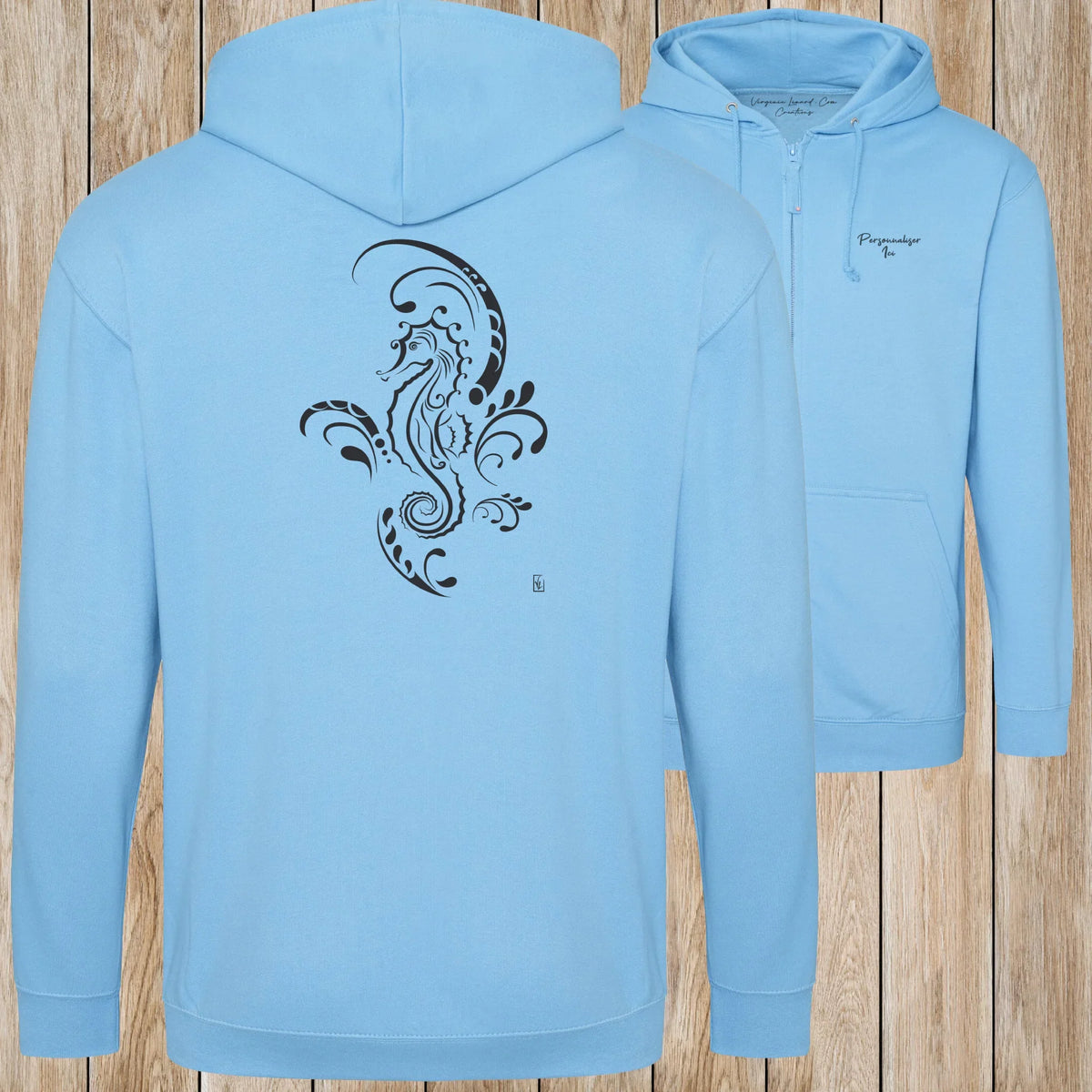 Graphisme hyppocampe (Tatoo) sur une Veste zip Unisexe 280g - Hawaiian Blue - Idéal Cadeau à personnaliser - Virginie Linard ©