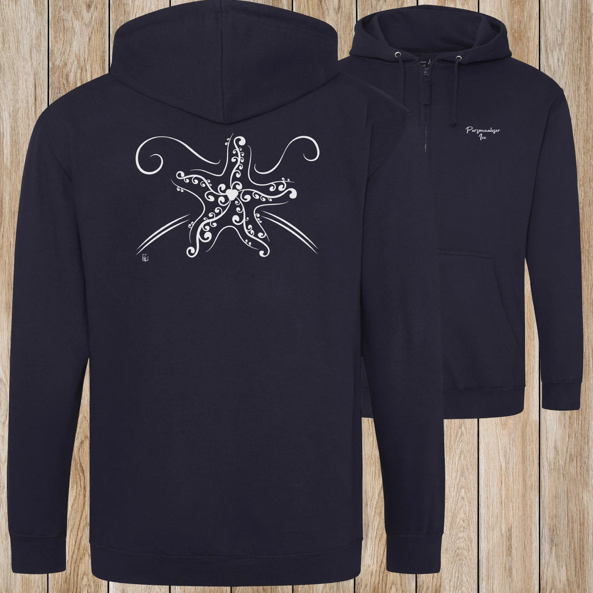 Graphisme Etoile de mer (Tatoo) sur une Veste zip Unisexe 280g - New French Navy - Idéal Cadeau à personnaliser - Virginie Linard ©