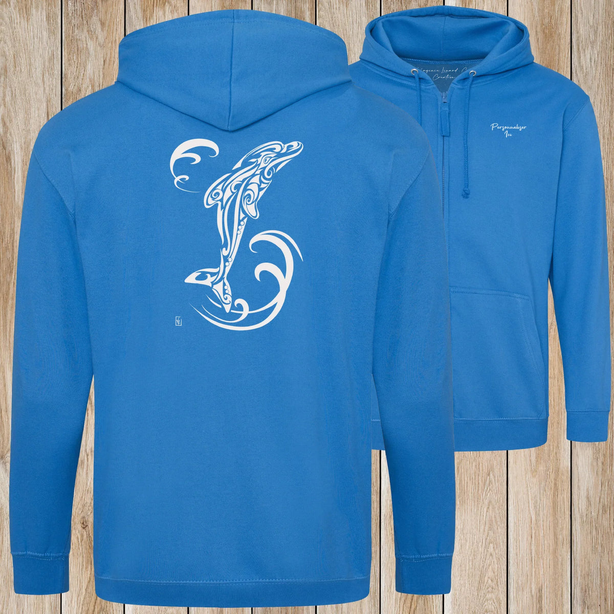 Graphisme Dauphin (Tatoo Jump solo) sur une Veste zip Unisexe 280g - Sapphire Blue - Idéal Cadeau à personnaliser - Virginie Linard ©