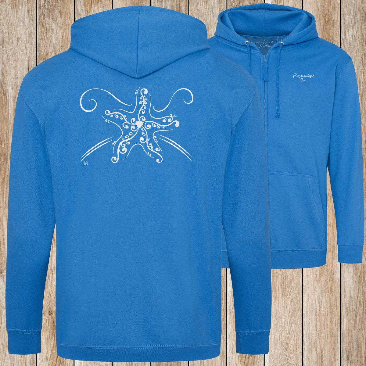 Graphisme Etoile de mer (Tatoo) sur une Veste zip Unisexe 280g - Sapphire Blue - Idéal Cadeau à personnaliser - Virginie Linard ©