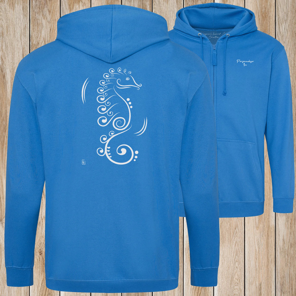 Graphisme hyppocampe (La vie cachée) sur une Veste zip Unisexe 280g - Sapphire Blue - Idéal Cadeau à personnaliser - Virginie Linard ©
