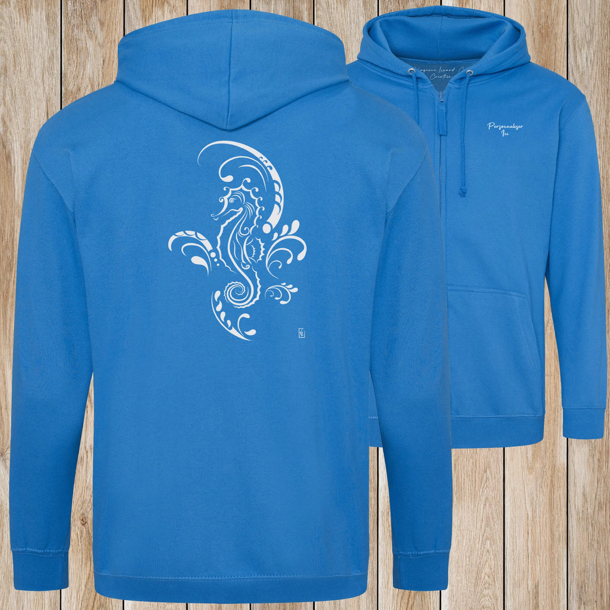 Graphisme hyppocampe (Tatoo) sur une Veste zip Unisexe 280g - Sapphire Blue - Idéal Cadeau à personnaliser - Virginie Linard ©