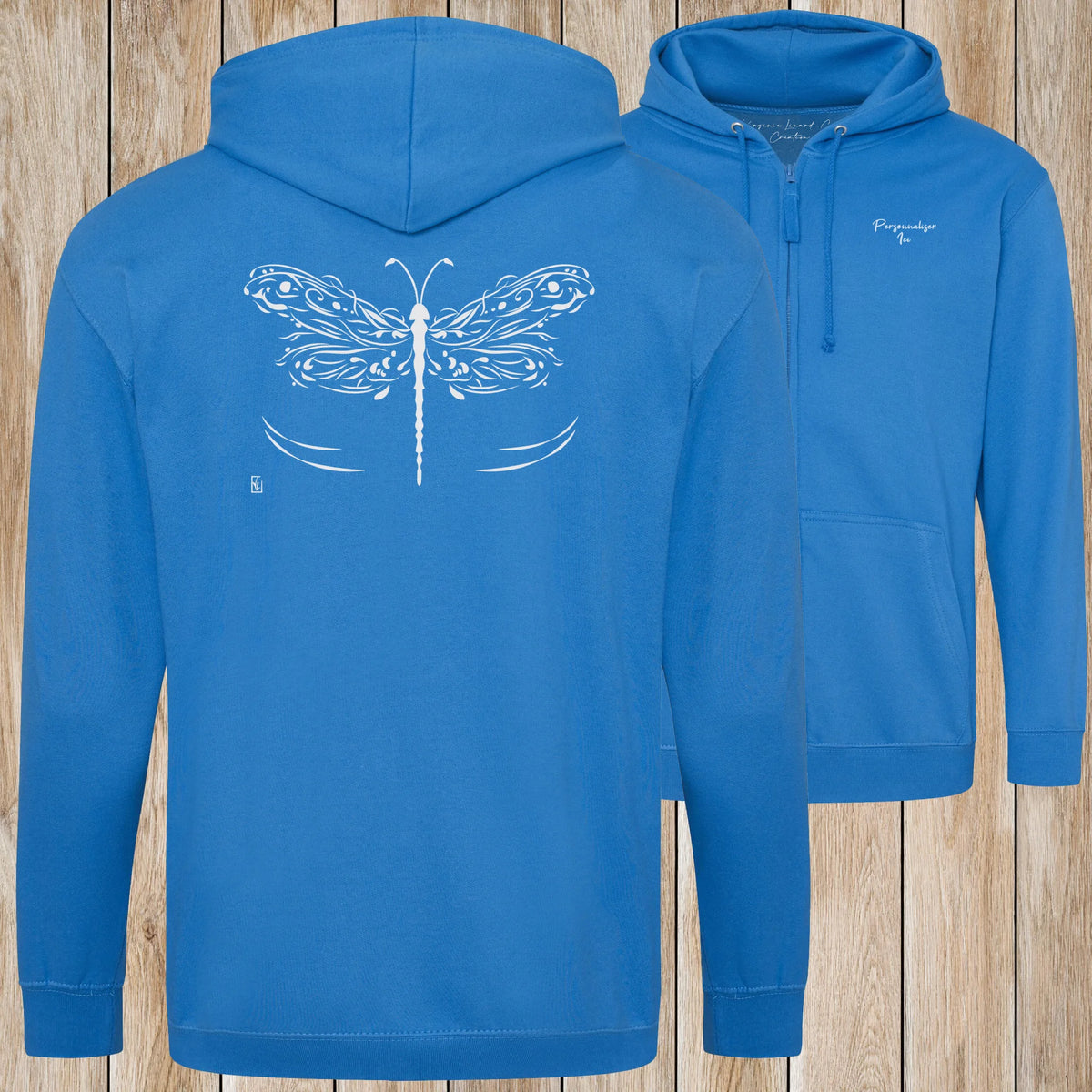 Graphisme Libellule (les ailes déployées) sur une Veste zip Unisexe 280g - Sapphire Blue - Idéal Cadeau à personnaliser - Virginie Linard ©