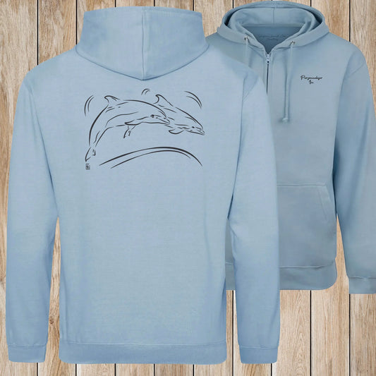 Graphisme Dauphin (Jumping en couple) sur une Veste zip Unisexe 280g - Sky Blue - Idéal Cadeau à personnaliser - Virginie Linard ©
