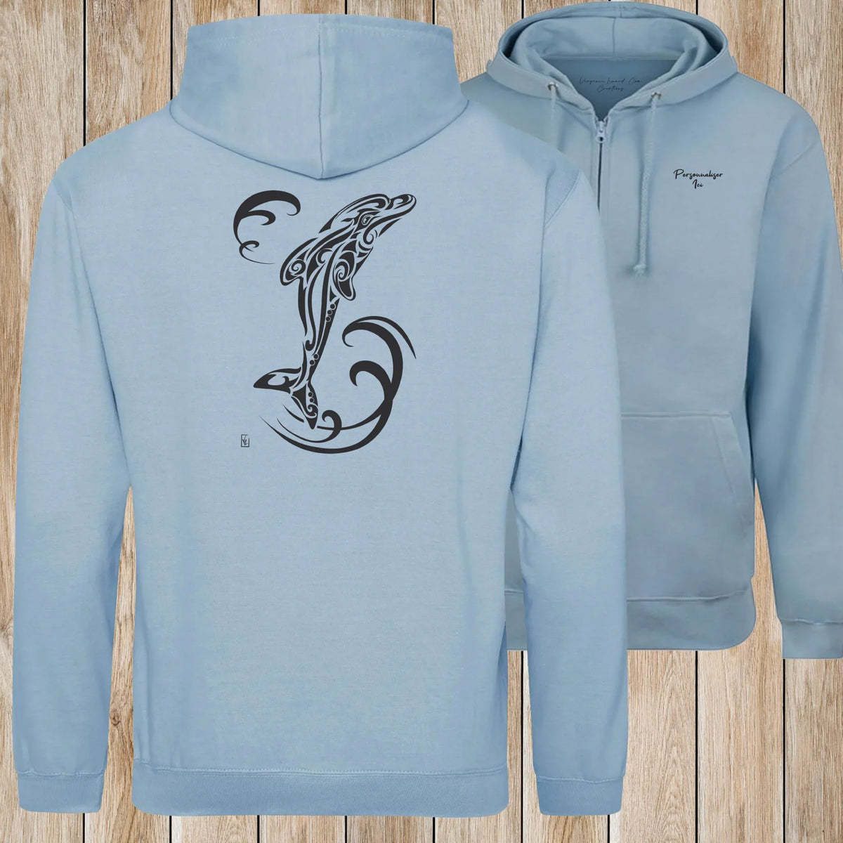 Graphisme Dauphin (Tatoo Jump solo) sur une Veste zip Unisexe 280g - Sky Blue - Idéal Cadeau à personnaliser - Virginie Linard ©
