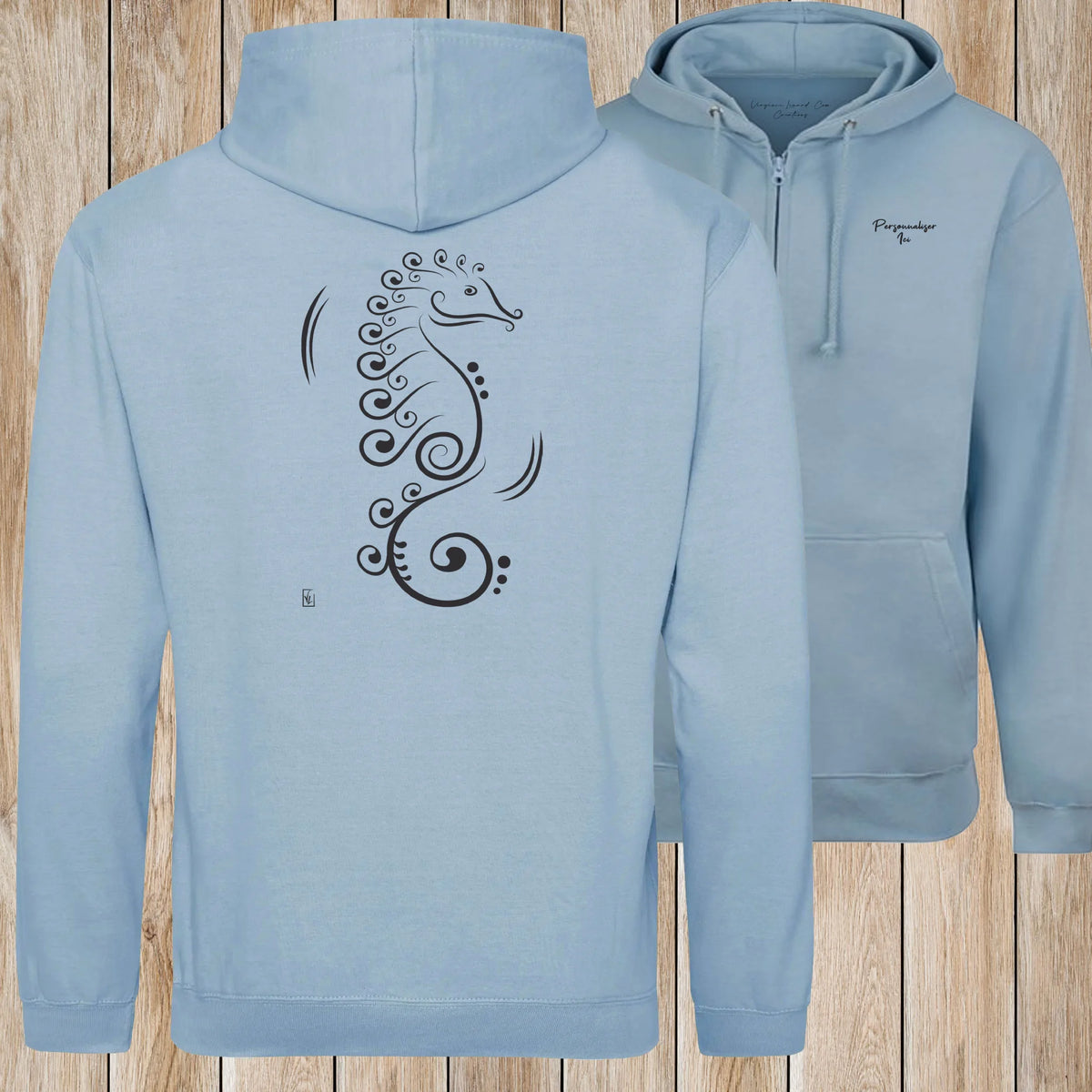 Graphisme hyppocampe (La vie cachée) sur une Veste zip Unisexe 280g - Sky Blue - Idéal Cadeau à personnaliser - Virginie Linard ©