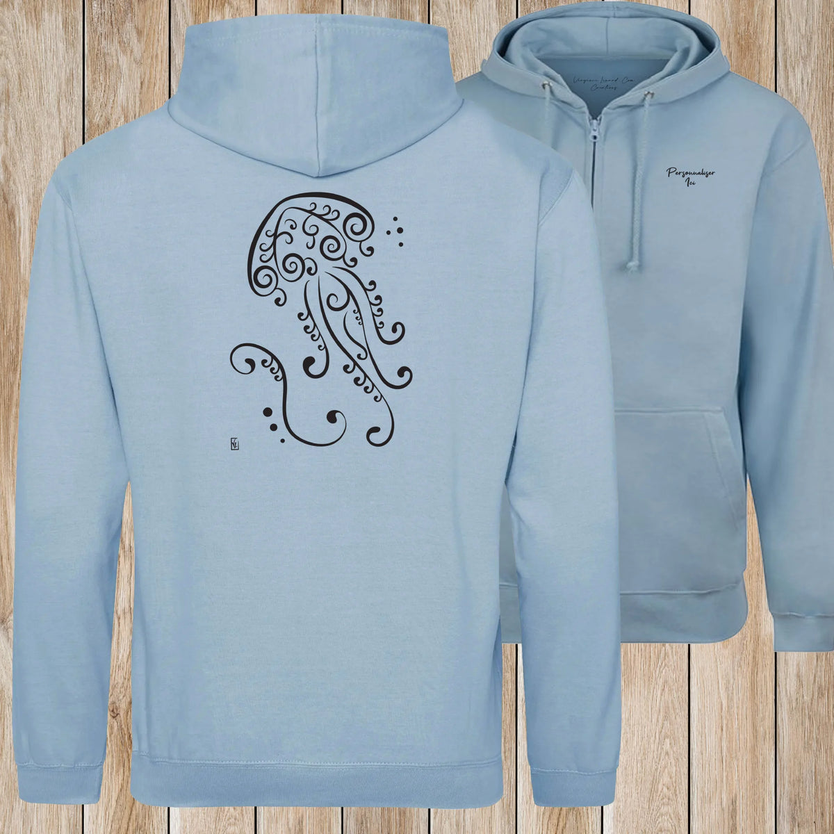 Graphisme Méduse (Fonds marins) sur une Veste zip Unisexe 280g - Sky Blue - Idéal Cadeau à personnaliser - Virginie Linard ©