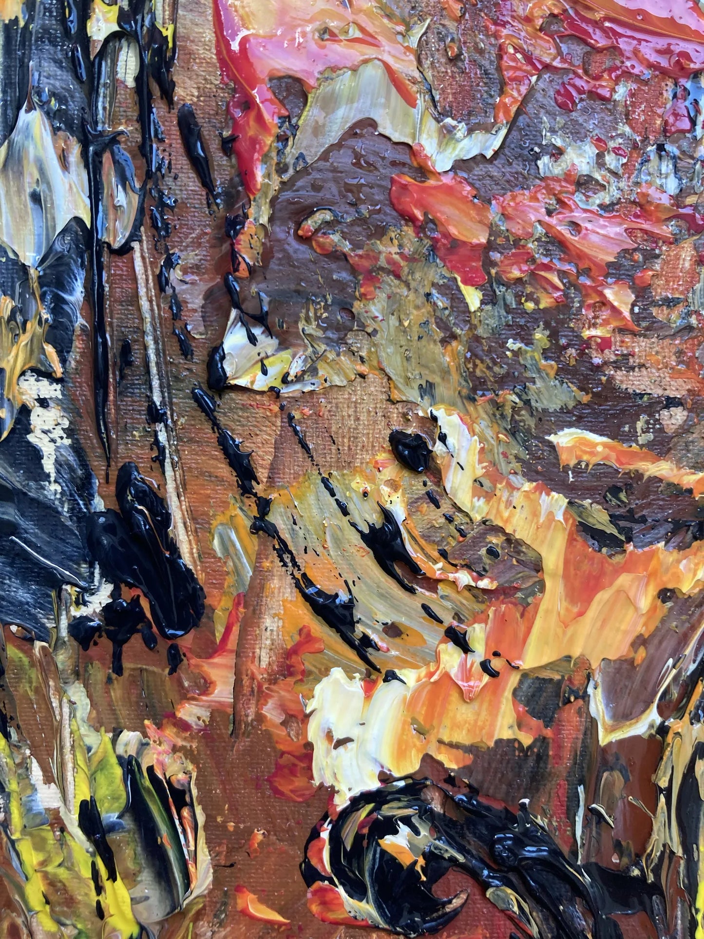 Artiste jouant de la contrebasse dans une ambiance jazz club, peinture originale. Détail 1.