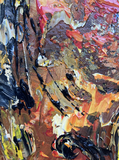 Artiste jouant de la contrebasse dans une ambiance jazz club, peinture originale. Détail 1.