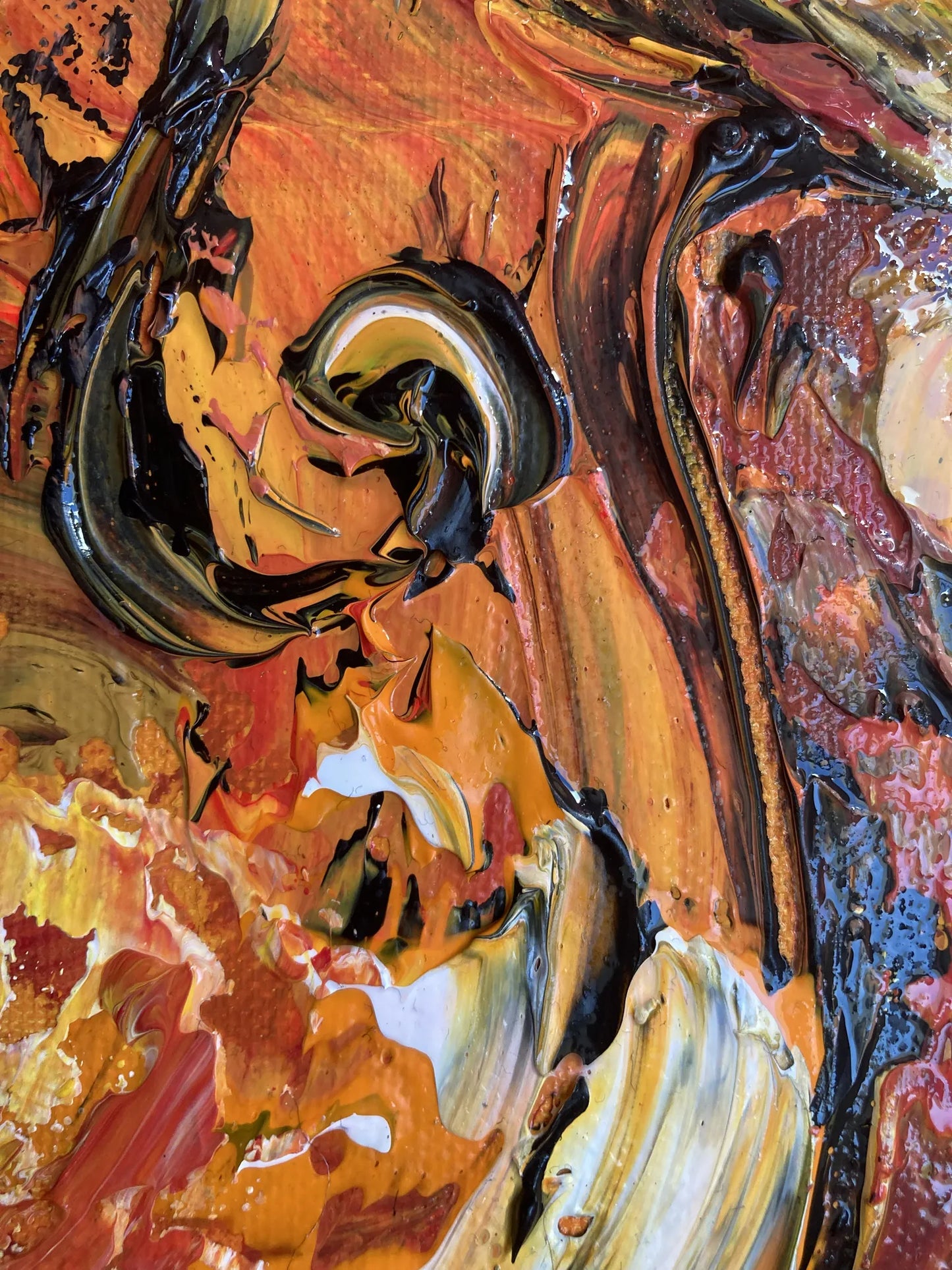 Artiste jouant de la contrebasse dans une ambiance jazz club, peinture originale. Détail 2.
