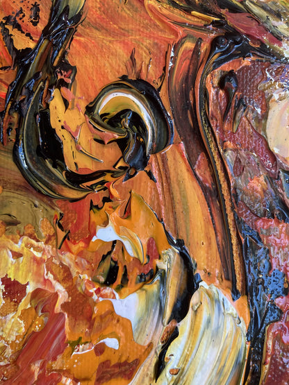 Artiste jouant de la contrebasse dans une ambiance jazz club, peinture originale. Détail 2.