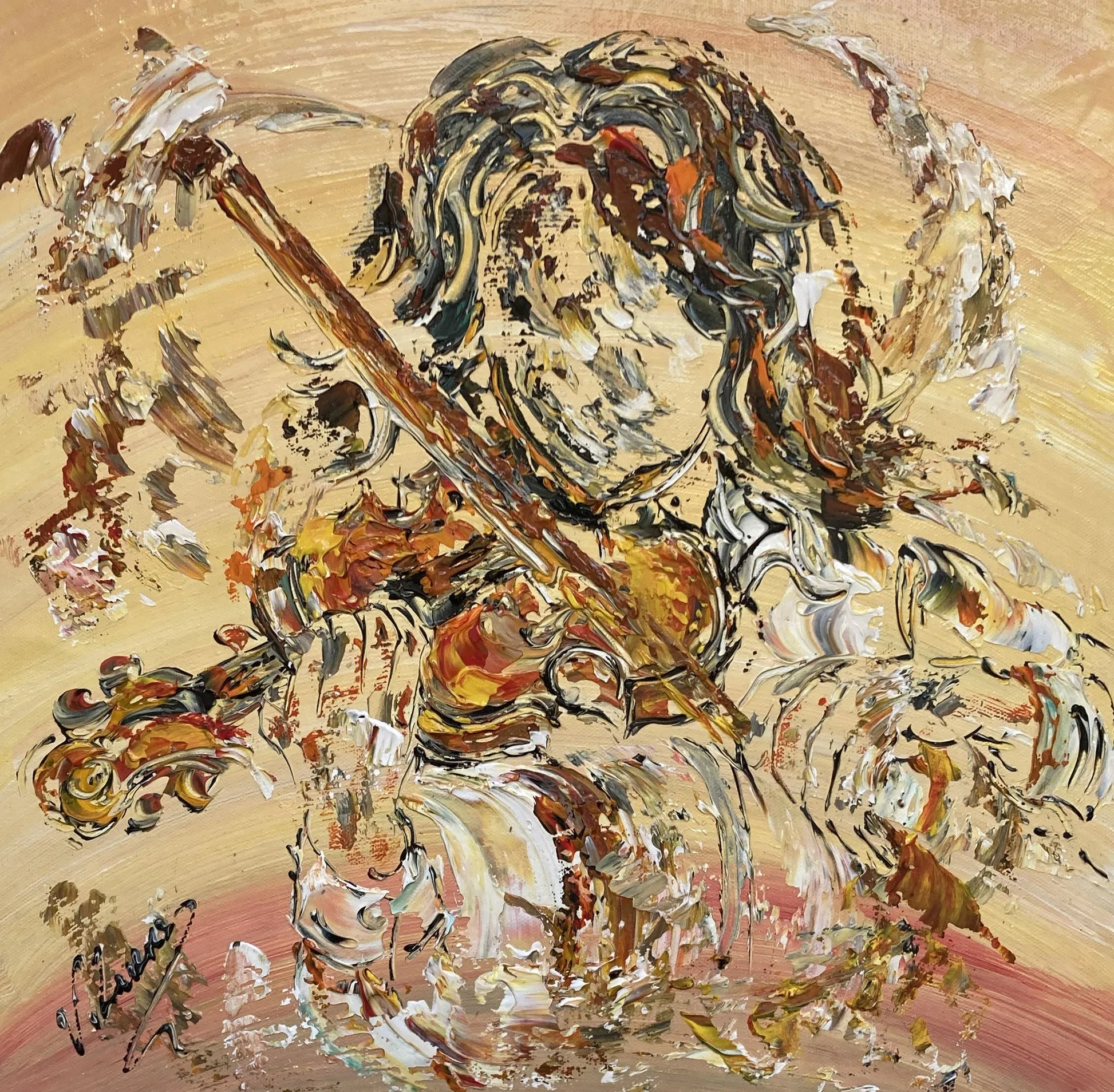 Tableau d'un musicien jouant du violon solo, style peinture classique et mélodique.