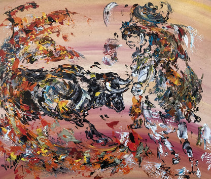 Scène de jazz à la contrebasse, art mural pour salon, peinture acrylique texturée sur toile.